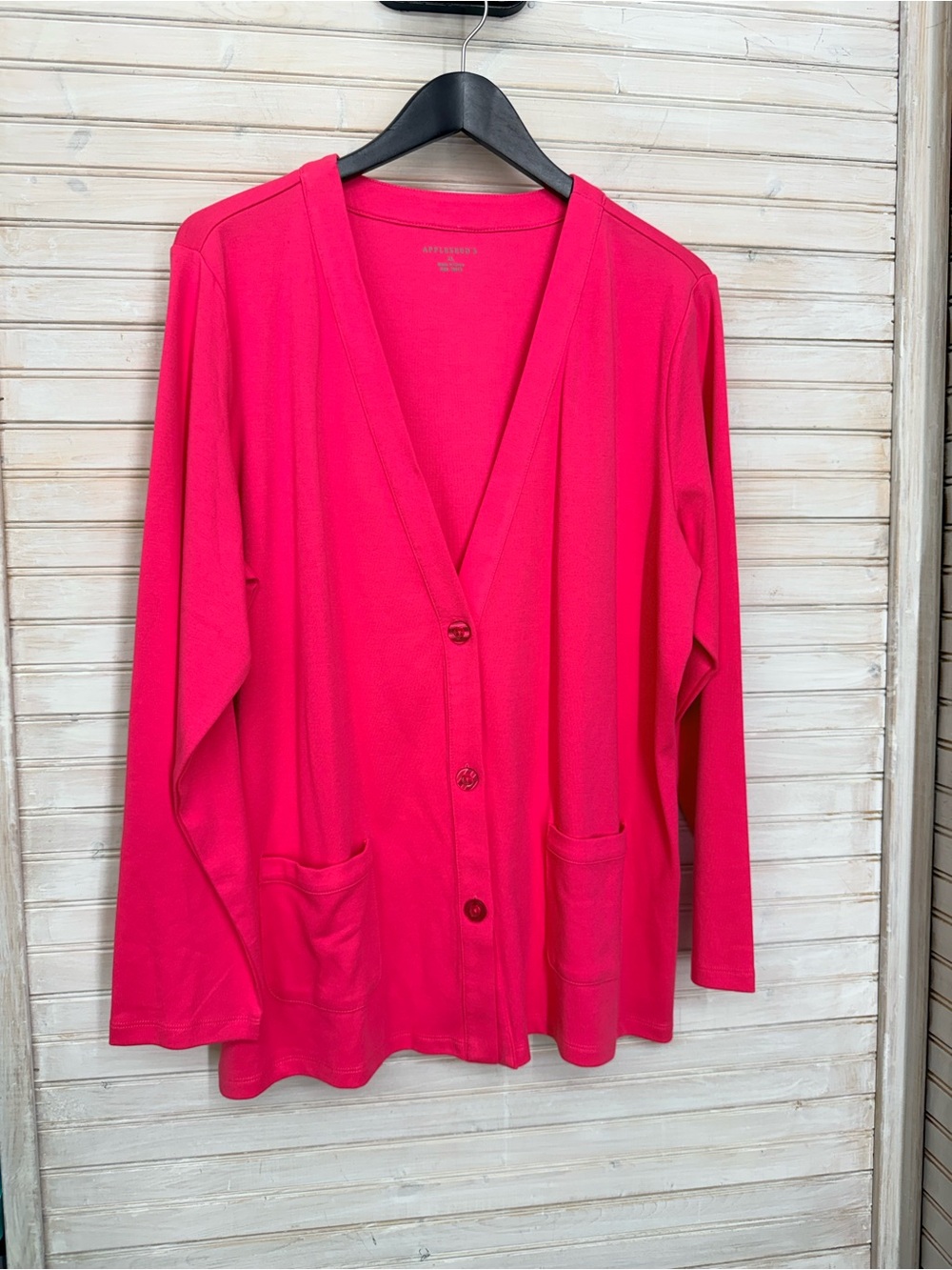 Appleseed's Bright Pink Cotton V-Neck Button Cardigan XL